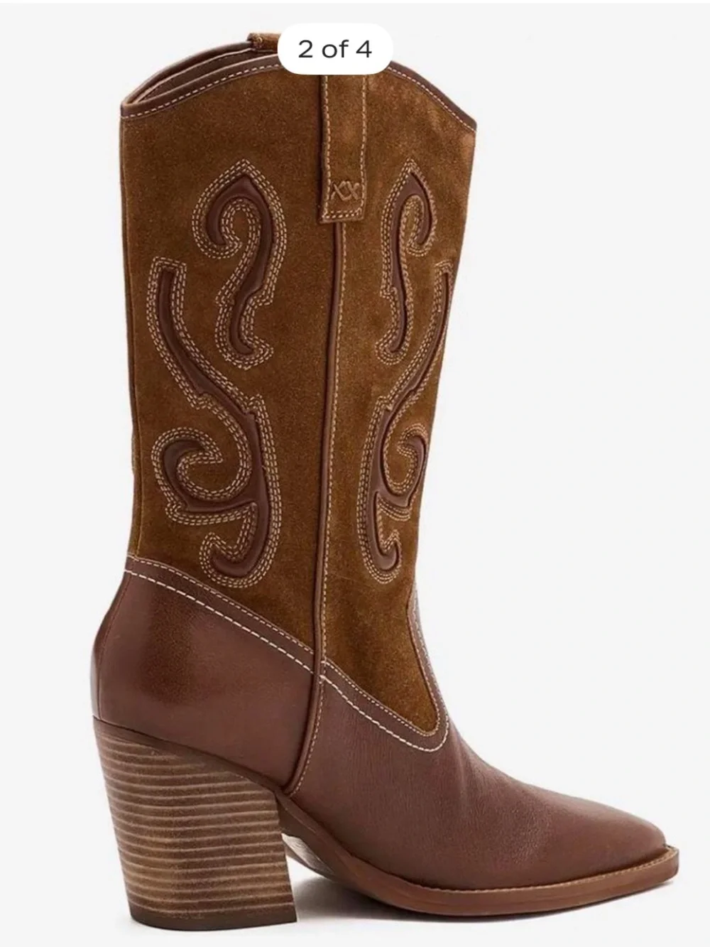 Free People Two-Tone Brown/Tan Western Block Heel Boot - Picture 2 of 4